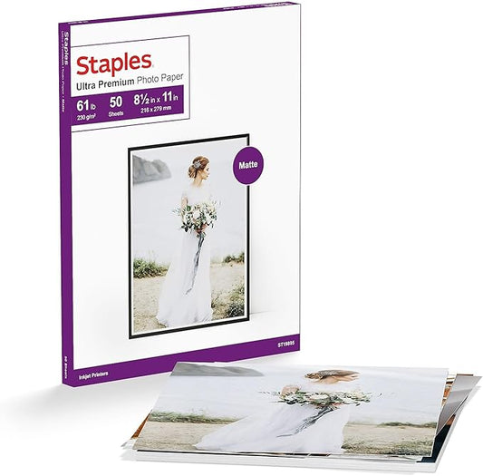Staples Ultra Premium Matte Photo Paper 8.5-Inch x 11-Inch 50/Pack, For Office, School & Home