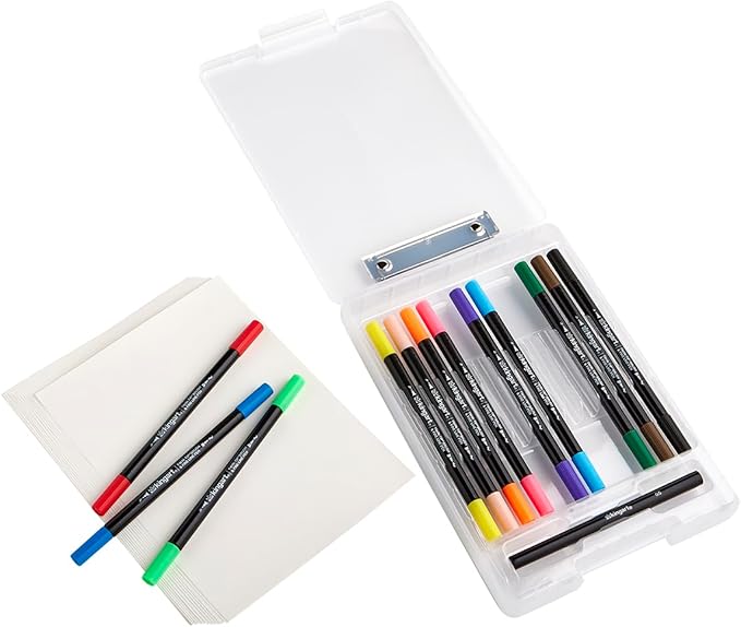 KINGART Studio Marker Set with Drawing Board Case, 30 Pcs, Twin-Tip Markers, Drawing Board with 16 Sheets