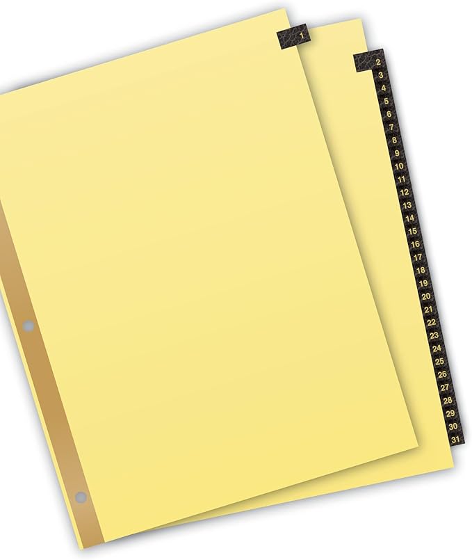 Avery Gold Reinforced Leather Tab Dividers, 31-Tab, 1-31, Letter Size, Black, 31 per Set (11352) (Pack of 12)