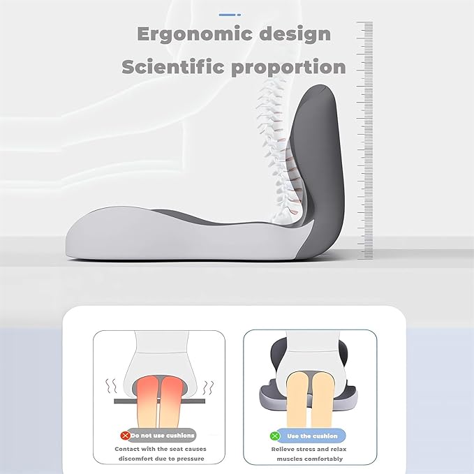 Memory Foam L-Shaped Integrated Seat Cushions for Car Truck Driver Ergonomic L Shape Lumbar Cushion Sciatica Back Pain Relief Office Chair Butt and Back Support Pillow Long Driving Booster Seat (D1)