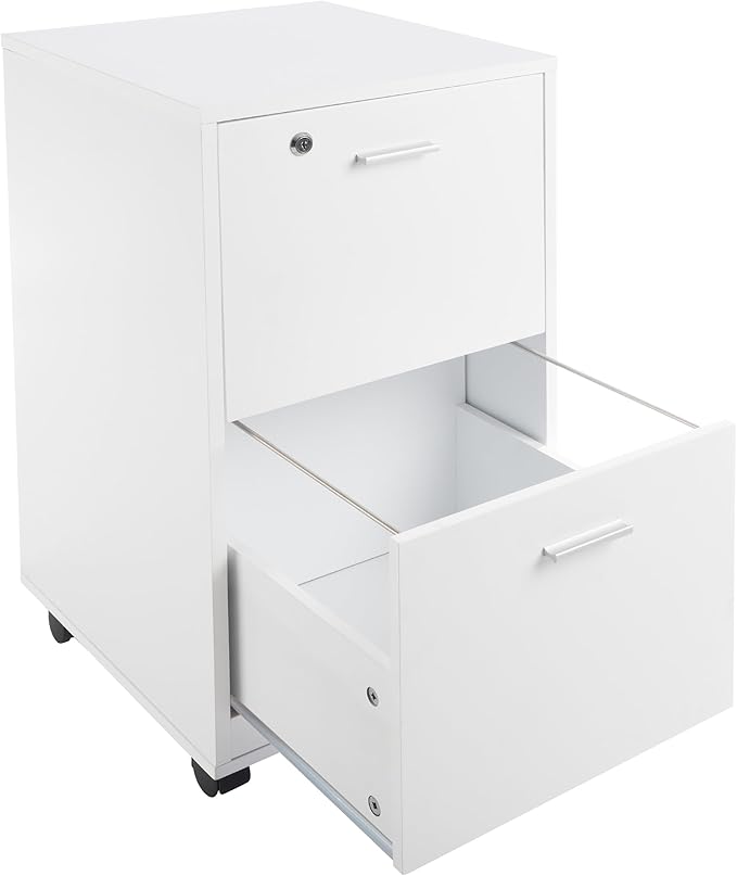 File Cabinet - 2-Drawer Cabinet with Lock and Deep Drawer Storage - Rolling Filing Cabinet for Under The Desk, Home, or Office by Lavish Home (White)
