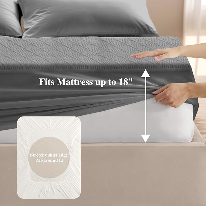 California King Mattress Protector, Waterproof Mattress Pad Washable Rayon Mattress Cover Breathable Noiseless Bed Protector 3D Patterns 5" - 21'' Elastic Fitted Deep Pocket(Dark Grey)