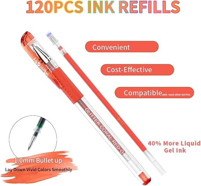 Aen Art Gel Pens Refills for Adult Coloring Books, 80 Unique Colors, 40% More Ink Colored Gel Pens Set