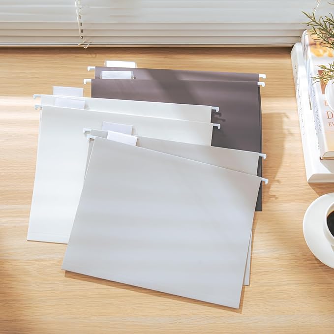 Y YOMA 36 Pack Gradient Hanging File Folders Letter Size Decorative Hanging Folder Pretty File Folder Organizer for Filing Cabinet Office Home with 1/5-Cut Adjustable Tabs, Ash Grey