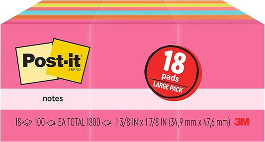 Post-it Mini Notes, 1 3/8 in. x 1 7/8 in., 18 Sticky Notes Pads, 100 Sheets per Pad, Poptimistic Collection, New Year Organization or Second Semester School Supplies