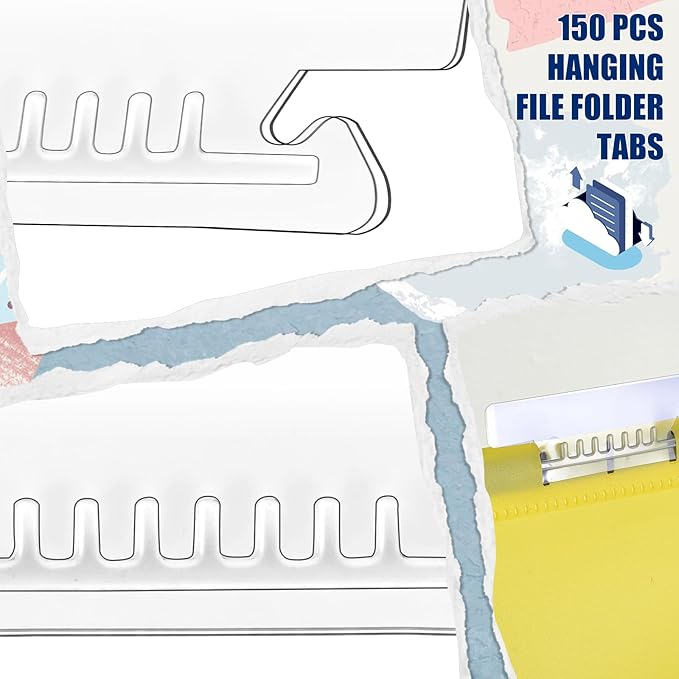 200 Pcs 3 1/2 Inch Hanging File Folder Tabs - Plastic, Clear, Insertable for Office, School