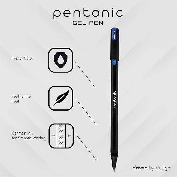 Pentonic Gel Pens In Pen Organizer Case, 12 Count, Assorted Colored Ink, 0.6 mm, 0.7 mm, 1.0 mm, Smooth Writing (PEN12185)