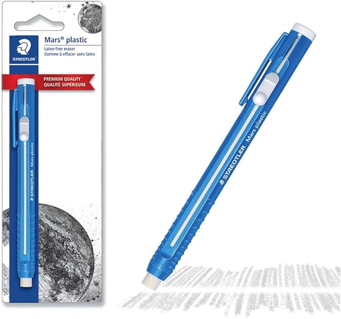 STAEDTLER 18-Pack Mars Plastic Eraser Pen with Refillable Holder, German-Made Eraser for Pencils, Smudge-Free & Tear-Free Precision, Retractable Design with Clip, Blue, 18 Count