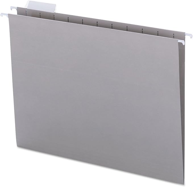 Smead Colored Hanging File Folder with Tab, 1/5-Cut Adjustable Tab, Letter Size, Gray, 25 per Box (64063) (Pack of 1)