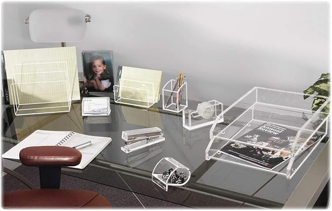 Kantek Clear Acrylic Mini File Sorter, 2 Section File Holder, 6" x 3.8" x 3.9", Desk Organizer, Non-Skid Feet, Desk Accessory