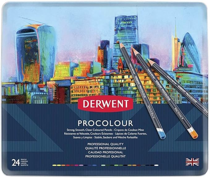 Derwent Colored Pencils, Procolour Pencils, Drawing, Art, Metal Tin, 24 Count (2302506)