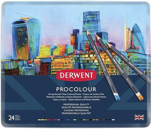 Derwent Colored Pencils, Procolour Pencils, Drawing, Art, Metal Tin, 24 Count (2302506)