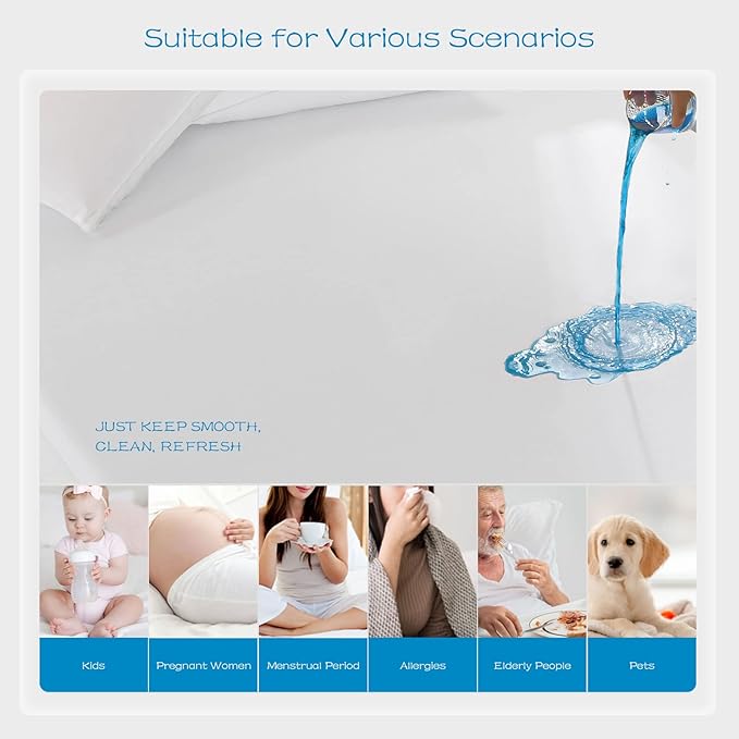 GRT 1 Pack 100% Waterproof Mattress Protector Queen Size, Breathable & Noiseless Waterproof Mattress Cover Fitted Deep Pocket from 5" to 21", Smooth Washable Queen Bed Protector - Vinyl Free
