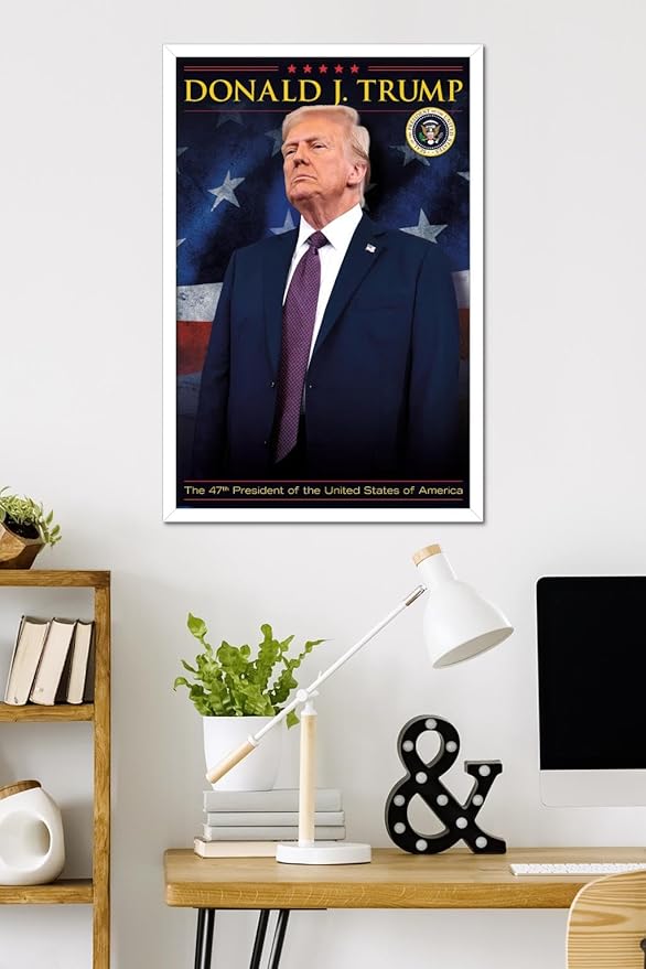 President Donald Trump - 47th President Wall Poster, 34L" x 22.4W", White Framed Version