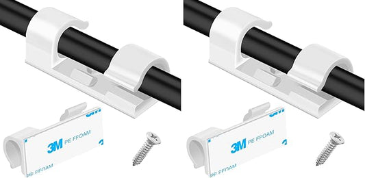 XHF 50pcs Medium Self Adhesive Cable Clips White,Wire Clips Cable Management Wire Organizer Cord Holder for Under Desk, Car, Wall, TV PC Ethernet Cable (Pack of 2)