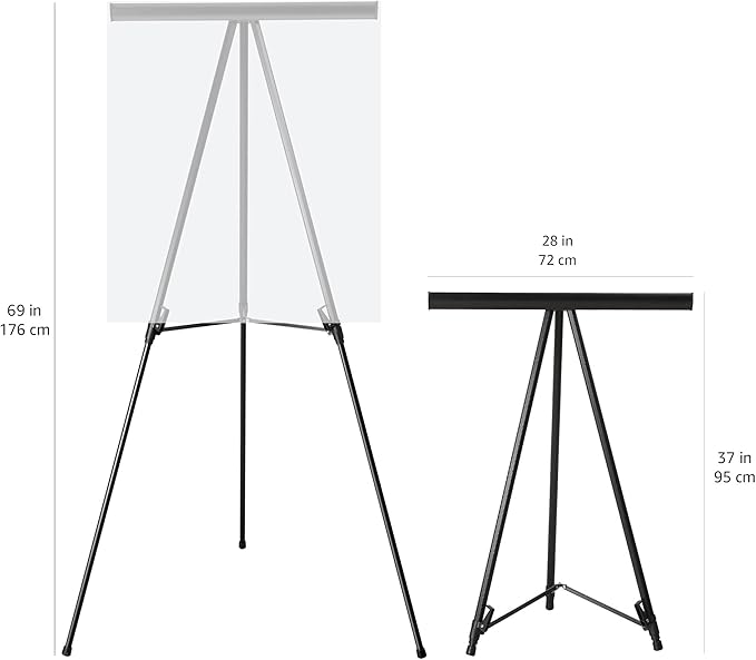 Amazon Basics High Boardroom Height Adjustable Flipchart Whiteboard and Display Easel Stand for Paper Pads and Signage, Portable, Collapsible Telescope Tripod, 37 x 18 x 28 in, Black