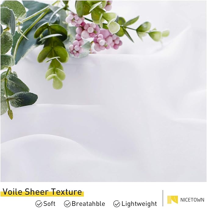 NICETOWN White Sheer Outdoor Curtain for Patio Waterproof, Self Sticky Tab Top Sheer Voile Panel Airy & Breathable Drapes with Rope Tie Back Porch/Pool, 1 Pack, W100 x L120