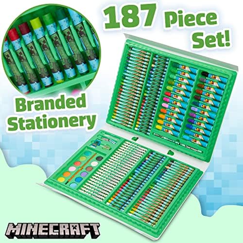 Minecraft Colored Pencils Art Supplies Kids Set Coloring Painting Kit Girls Drawing Pencils Supplies Travel Case with Crayons Arts and Crafts for Kids 4-12