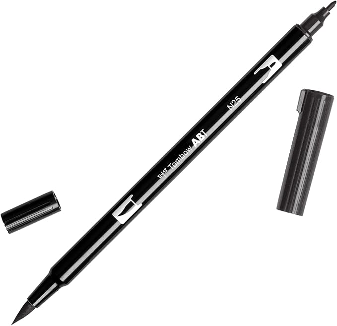 Tombow 56622 Dual Brush Pen Art Marker, N25 - Lamp Black, 1-Pack. Blendable, Brush and Fine Tip Marker