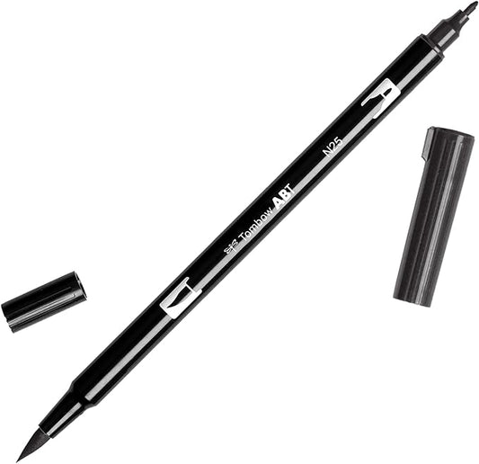 Tombow 56622 Dual Brush Pen Art Marker, N25 - Lamp Black, 1-Pack. Blendable, Brush and Fine Tip Marker