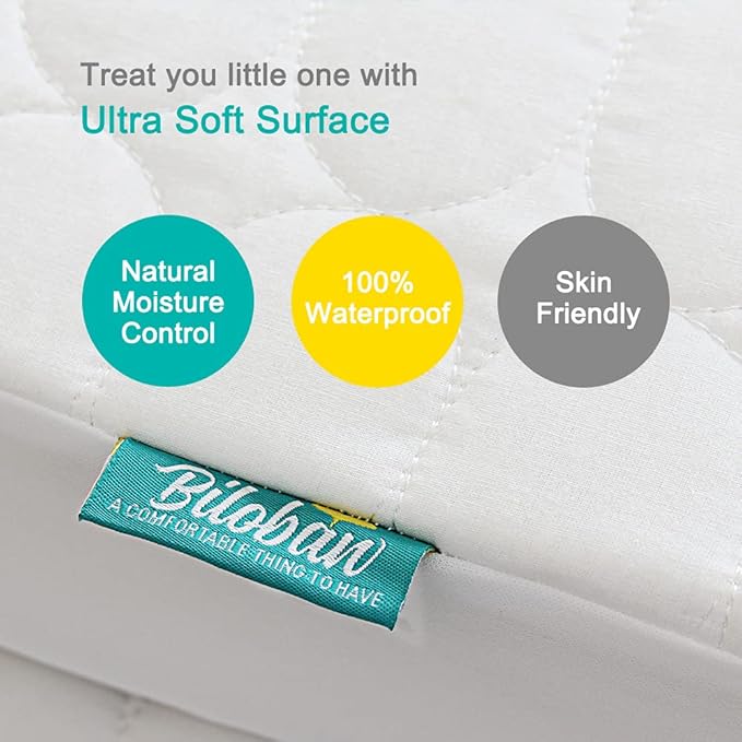 Crib Mattress Protector Sheets Waterproof 2 Pack, Quilted Crib Mattress Pad Cover Fitted Fits for Toddler Bed Mattress, White, 52” x 28”