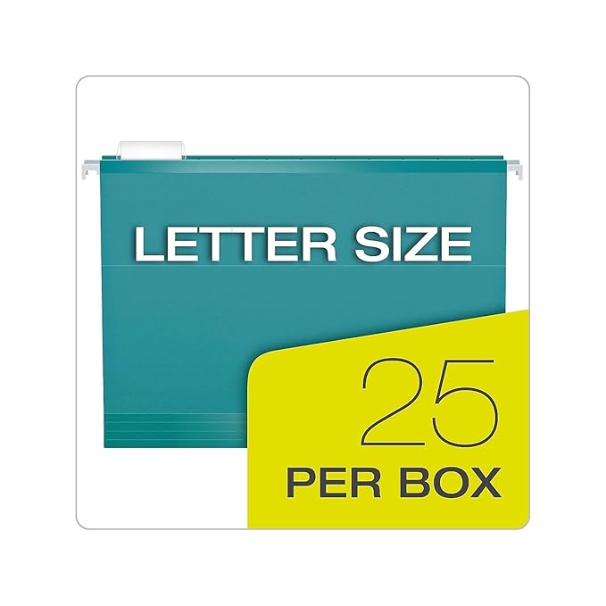 Pendaflex Reinforced Hanging File Folders, Letter Size, Aqua, 1/5 Cut, 25/BX (4152 1/5 AQU)