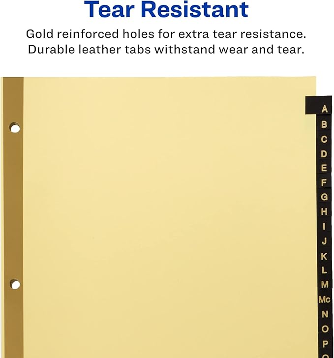 Avery A-Z Dividers for 3 Ring Binders, 25-Tab Set, Pre-Printed Black Leather Tabs, 1 Binder Divider Set (11350)