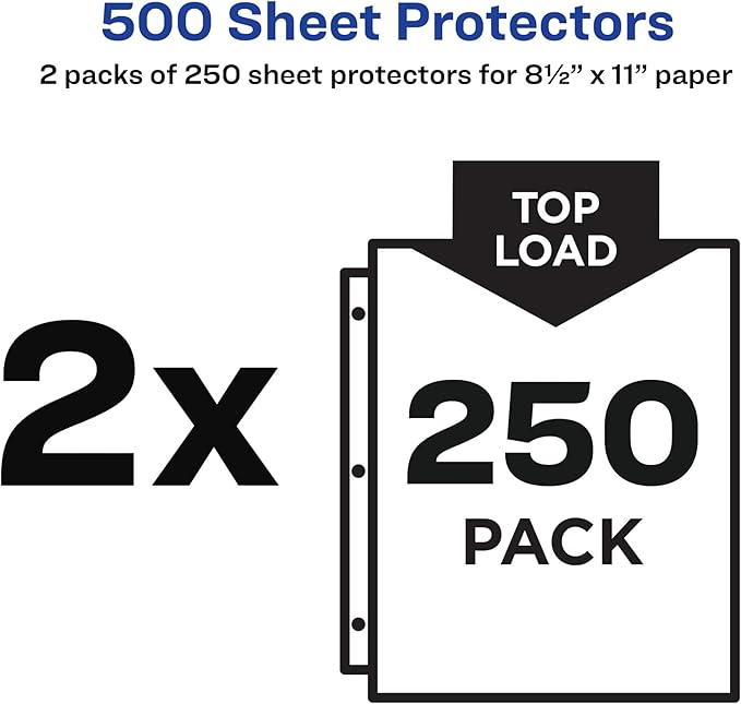 Avery Diamond Clear Heavyweight Sheet Protectors for 3 Ring Binders, Easy Load, 2 Packs, 500 Page Protectors Total (46022)