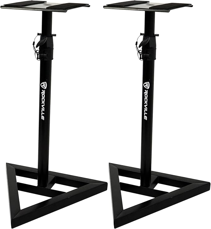 Rockville RVSM1 Pair of Near-Field Studio Monitor Stands, Adjustable Height 33-45in, Heavy-Duty Steel, EVA Foam Padding, Vibration Reduction, for Home Studio Musicians and Audio Engineers