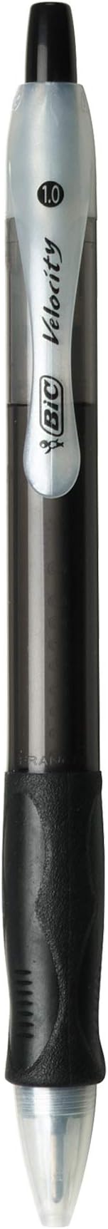 BIC Velocity Retractable Ballpoint Pens, Medium Point (1.0 mm), Black Ink Pens, 12-Count Pack, With Comfortable Grip