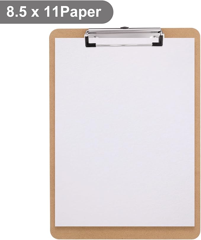 Wood Clipboards Set of 2, Letter Size Hardboard Clip Board 8.5x11 for Classroom, Students, Kid, A4 Standard Size 9" x 12.5" with Low Profile Clip, Office & School Supply