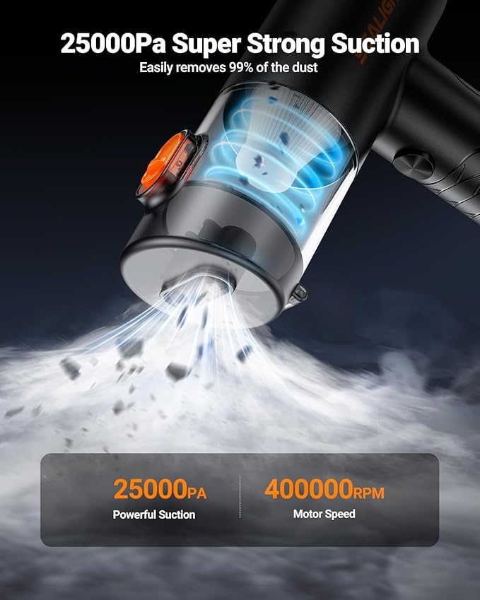 SEALIGHT Car Vacuum Portable Cordless, 25000PA Mini Vacuum Cleaner and Air Duster, 4 in 1 Hand Held Vacuum with Car Accessories, Cordless Vacuum Cleaner for Pet, Home, Office