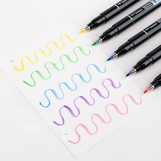 Tombow 56448 Fudenosuke Brush Pens, Pastel, 6-Pack