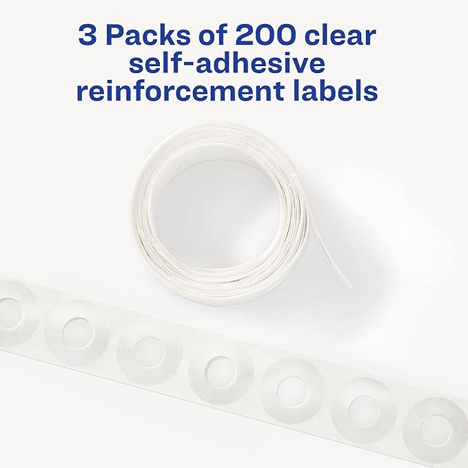 Avery Reinforcement Labels, 1/4" Diameter, Clear, 3 Packs, 600 Page Reinforcement Stickers Total (21881)