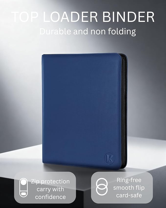 Top loader Binder - Holds 288+ Top Loaders for Cards, 9 Pocket Top Loader Binders with Sleeves for 3" x 4" Rigid Card Holders for Baseball, Football and other Sports Cards (Navy Blue)