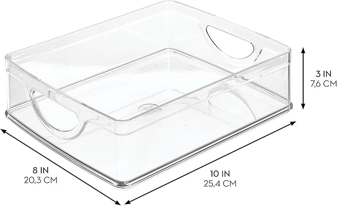 InterDesign iDesign Stackable Pantry Bin with Handles for Cabinets or Fridge, Clear, Made in USA (Pack of 4)