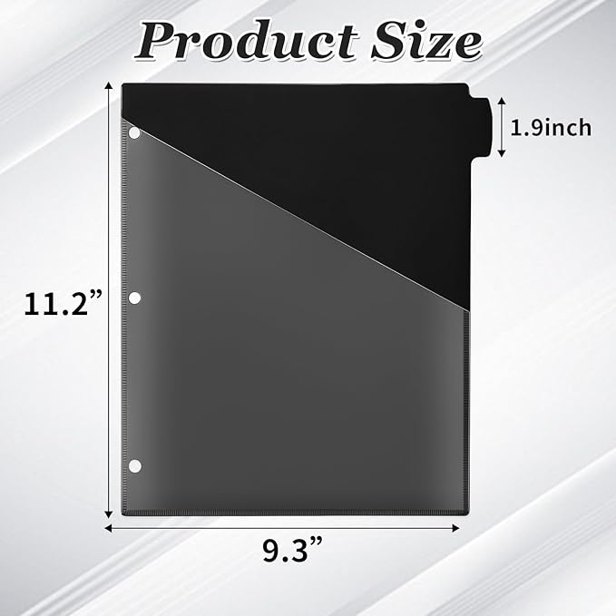 Epakh 12 Pcs Binder Dividers for 3 Rings Binders Index Dividers with Two Clear Pockets Plastics Sheets Protectors with Tab Labels for School Office Organization (Black)