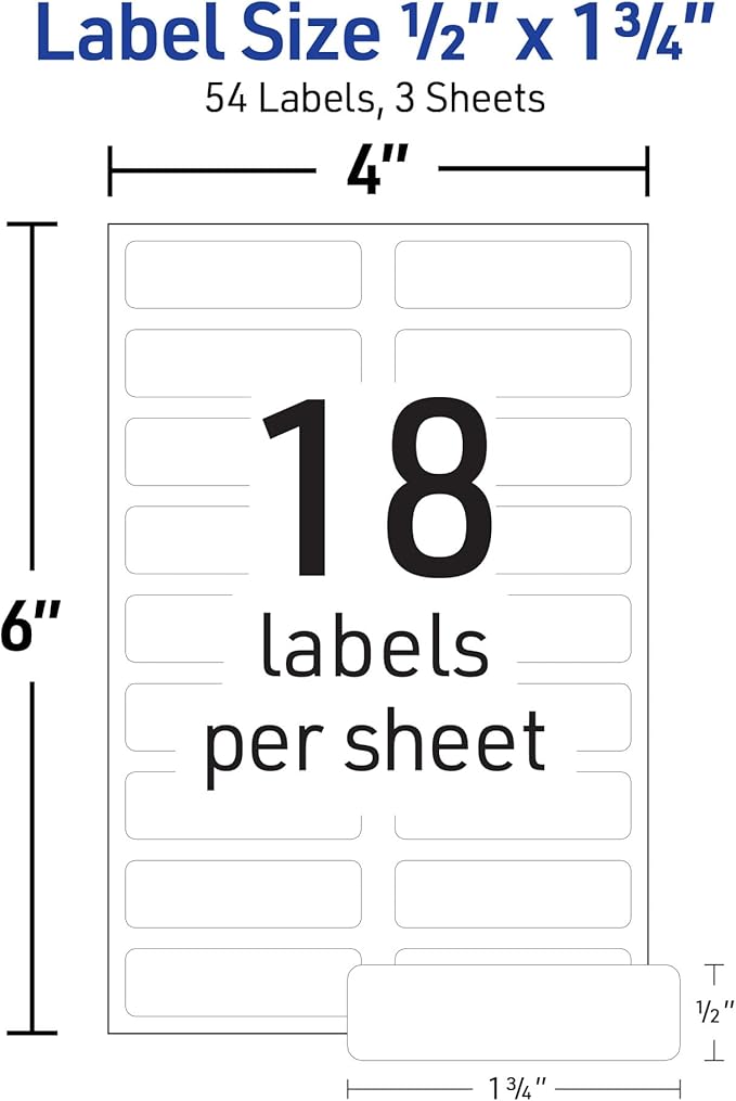 Avery No-Iron Fabric Labels, 1/2" x 1-3/4", Washer and Dryer-Safe Waterproof Labels, Non-Printable, 54 Total (40720)