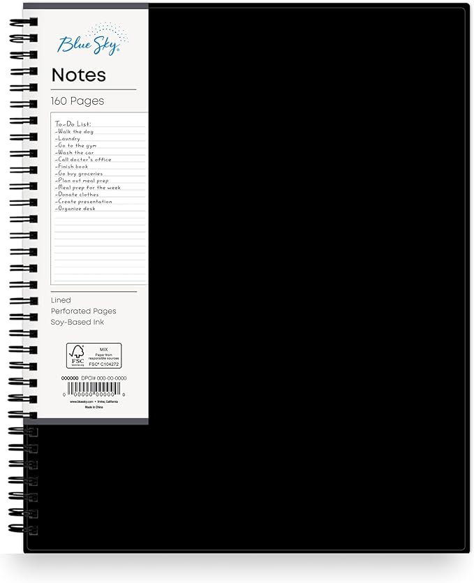 Blue Sky Smart Notes Professional Notebook, Wire-O Binding, 8.5" x 11", Black (14713)