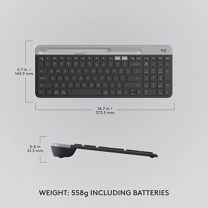 Logitech K585 Multi-Device Slim Wireless Keyboard, Built-in Cradle for Device; for Laptop, Tablet, Desktop, Smartphone, Win/Mac, Bluetooth/Receiver, Compact, Easy Switch, 24 Month Battery - Graphite
