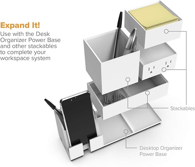 Bostitch Office Konnect Desk Organizer Accessory Tray & Storage Cup Bundle, Stacks for Desktop Storage, Makeup Organization, White (Pack of 6)