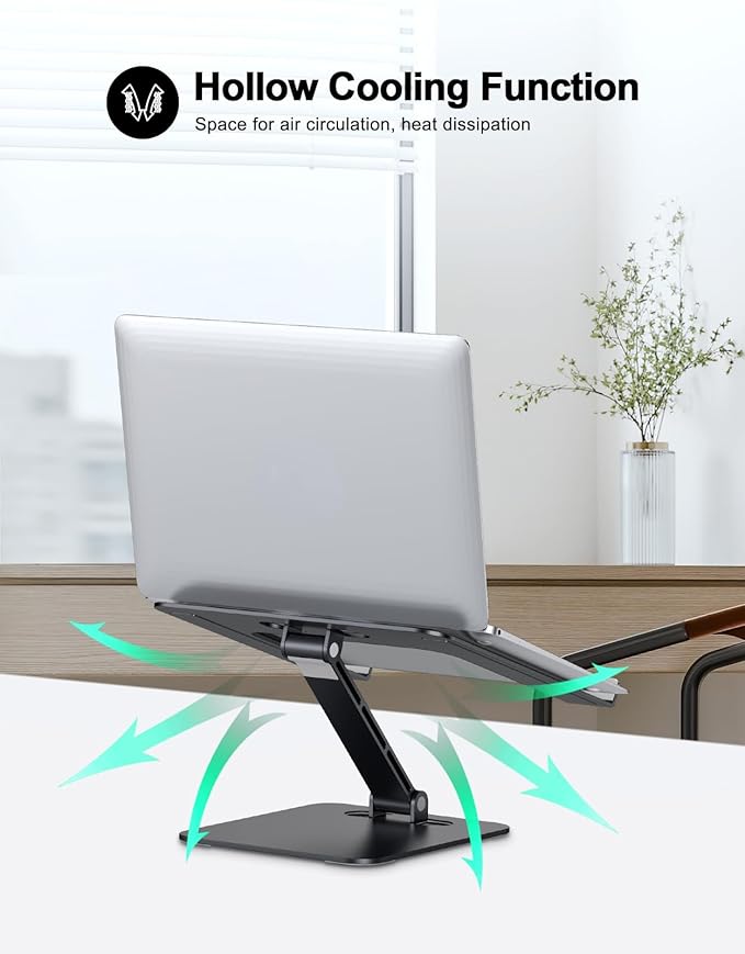 Foldable Laptop Stand, Height Adjustable Ergonomic Computer Stand for Desk, Aluminum Portable Laptop Lecterns Riser Notebook Mount Compatible with MacBook Pro Air, HP, Dell 10-16"(Black)