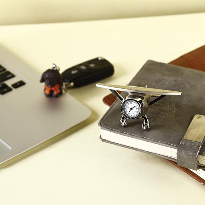 Aeroplane Miniature Table Clock & Paper Weight – Stylish Analog Desk Clock with Roman Numerals, Vintage Home Office Decor & Corporate Gift