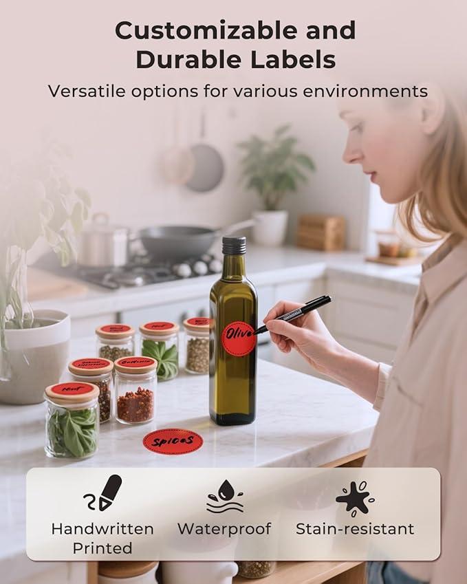 MUNBYN 2 Inch Red Round Thermal Labels, Multi-Purpose Self-Adhesive Circle Thermal Label Stickers for Business, 750 Sheets/1 Roll