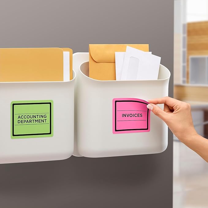 Avery Printable Labels with Sure Feed, 3-1/3" x 4", Assorted Neon Colors (Green, Magenta, and Yellow), Removable Adhesive, Laser & Inkjet Compatible, 72 Blank Labels Total (6482)