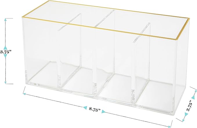 Martha Stewart Kerry Plastic 4 Compartment Pen Holder Office Desktop Organizer, with Gold Trim