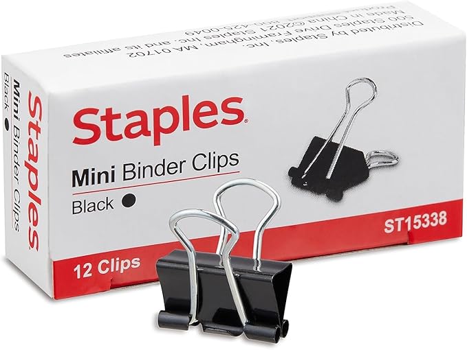 Staples Binder Paper Clips, 1/4 Inch Capacity, Mini, 144-Pack, Black