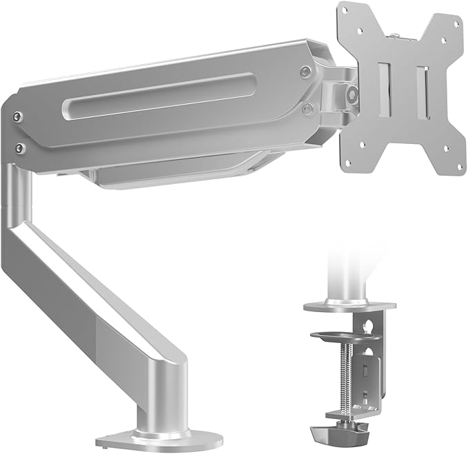 Suptek Single Monitor Mount Adjustable Gas Spring Monitor Arm Desk Mount Stand Fits 17 20 22 23 24 26 27 32 33 inch Monitors,Holds up to 22 lbs,Silver(MD18S)