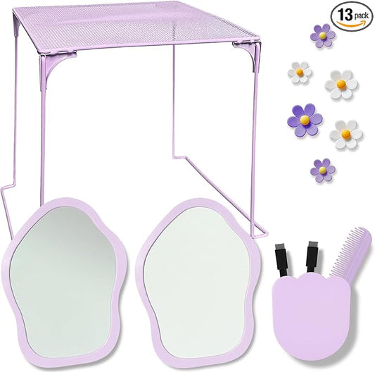 KEYDUACU 12 pcs Girls Locker Accessories, Locker Decorations Including Mirrors, whiteboards, Magnets and organizing Supplies. Ideal for Back-to-School Essentials and The Office (13 pcs-Purple)