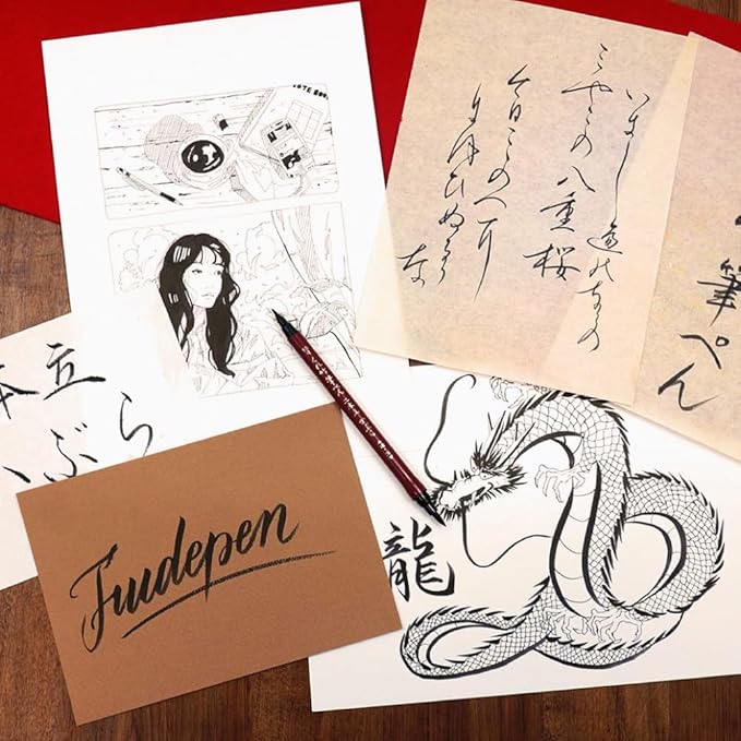Kuretake Fude Brush Pen NIHON-DATE KABURA (No.55), hard and soft dual tip marker, for Calligraphy, Manga, Drawing, Professional, Artist, Made in Japan